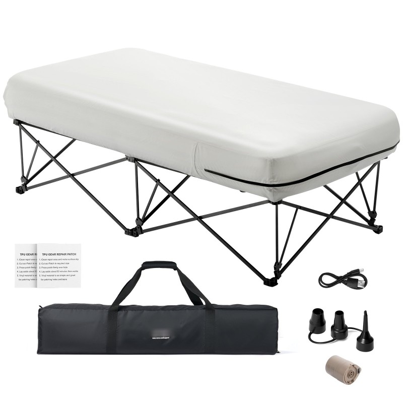 Yhden hengen ilmapatja metallikehyksellä sisäänrakennetulla pumpulla PVC-muovi ja polyesterikangas 1880x990x225 mm