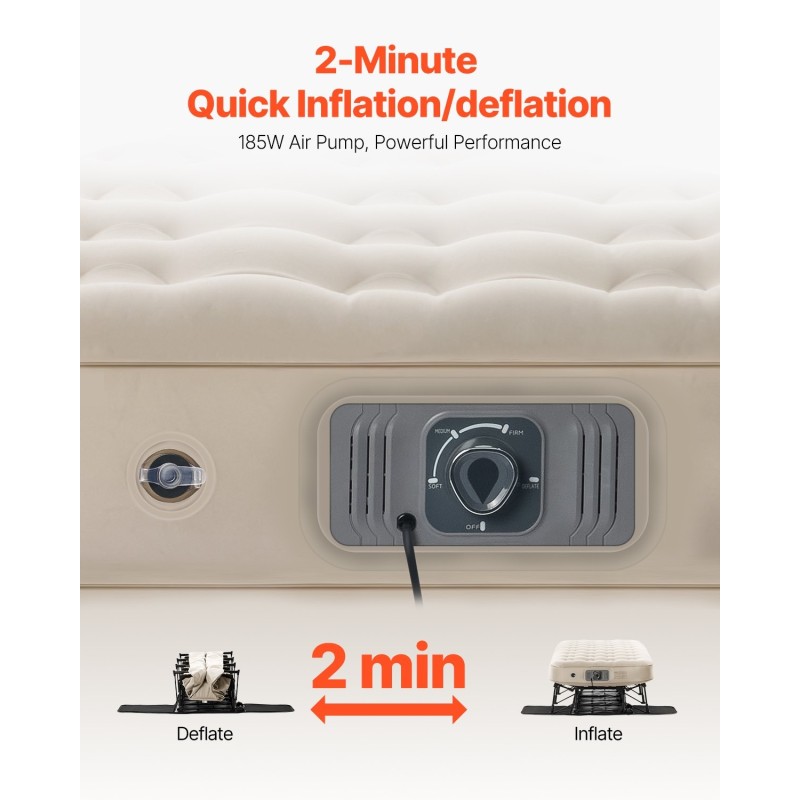 Ilmapatja sängynrungolla yhden hengen PVC persikkapintaisella kankaalla sisäänrakennetulla pumpulla