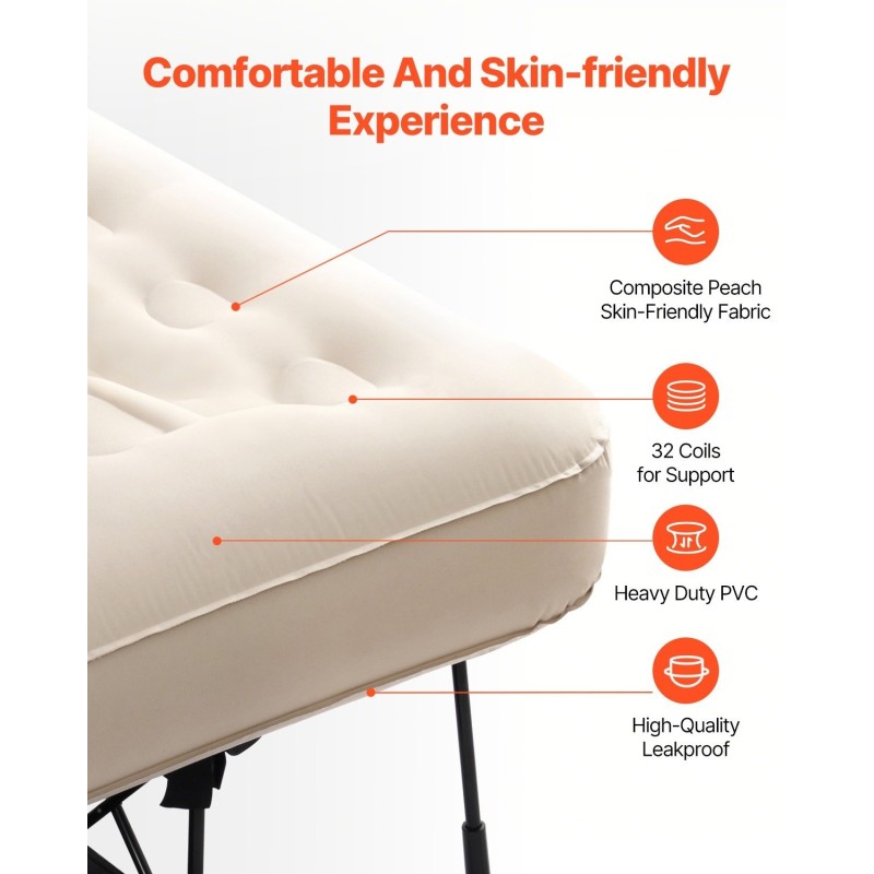 Ilmapatja sängynrungolla yhden hengen PVC persikkapintaisella kankaalla sisäänrakennetulla pumpulla