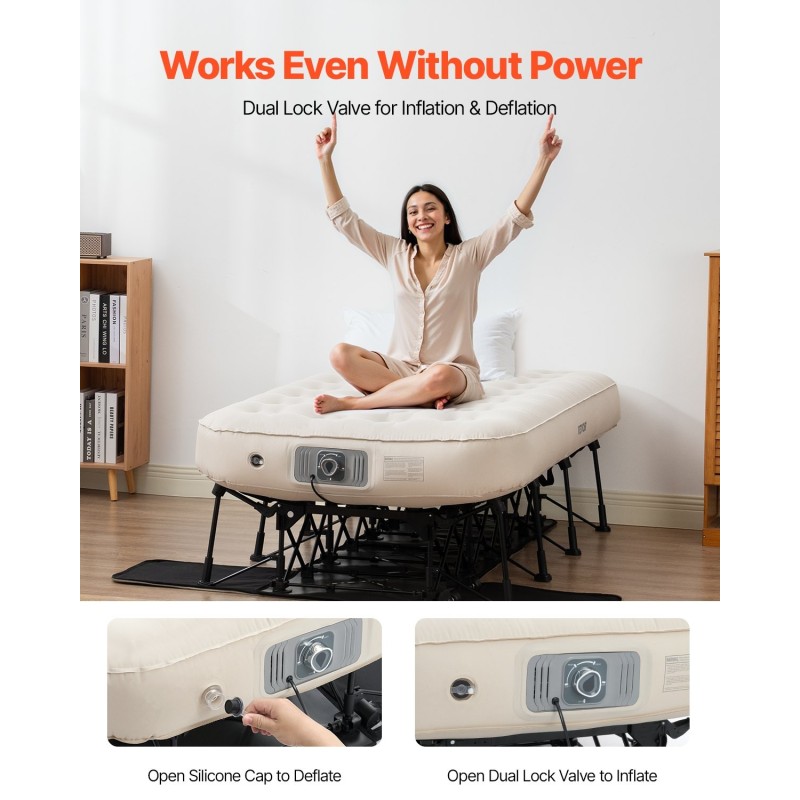 Ilmapatja sängynrungolla yhden hengen PVC persikkapintaisella kankaalla sisäänrakennetulla pumpulla