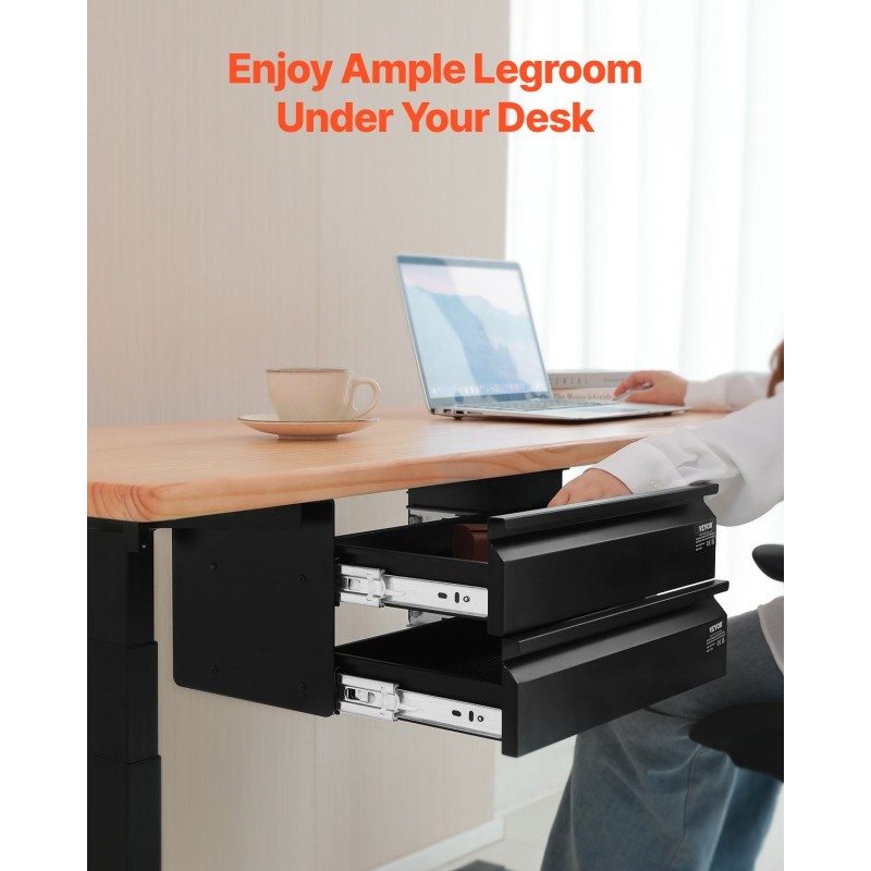 Ulosvedettävä kaksitasoinen laatikko pöydän alle Q235 teräsrunko musta 400 mm