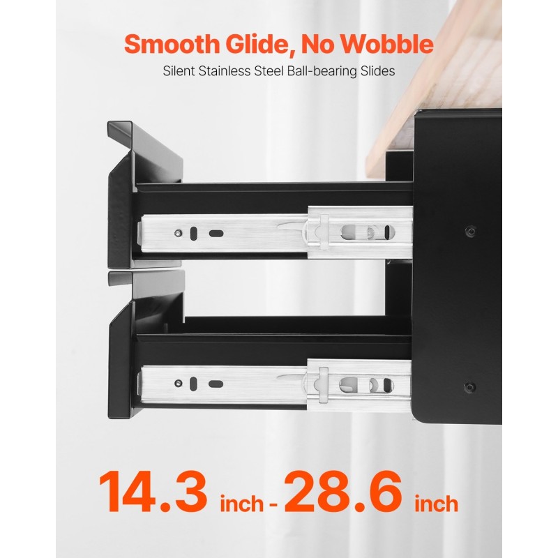 Ulosvedettävä kaksitasoinen laatikko pöydän alle Q235 teräsrunko musta 400 mm
