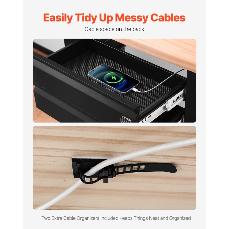 Ulosvedettävä kaksitasoinen laatikko pöydän alle Q235 teräsrunko musta 400 mm