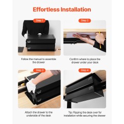 Ulosvedettävä kaksitasoinen laatikko pöydän alle Q235 teräsrunko musta 400 mm