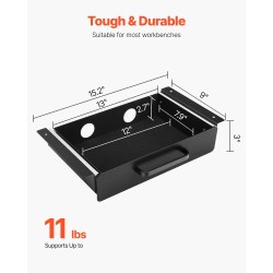Ulosvedettävä pöydän alle asennettava 13 tuuman musta teräslaatikko