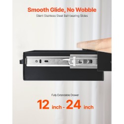 Ulosvedettävä pöydän alle asennettava 13 tuuman musta teräslaatikko