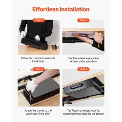 Ulosvedettävä pöydän alle asennettava 13 tuuman musta teräslaatikko