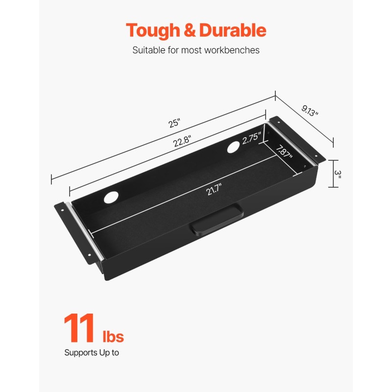 Pöydän alle asennettava leveä liukulaatikko Q235-teräs musta huopavuorauksella 635 mm