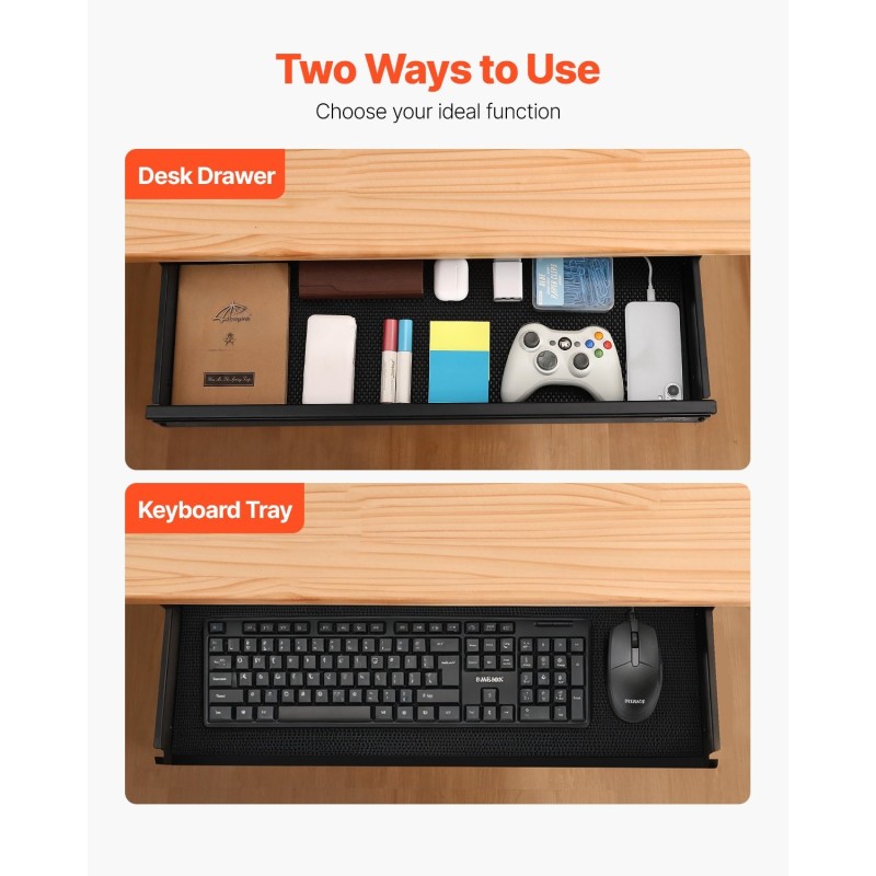 Pöydän alle asennettava teräs ja MDF vetolaatikko 680 mm yksitasoinen musta