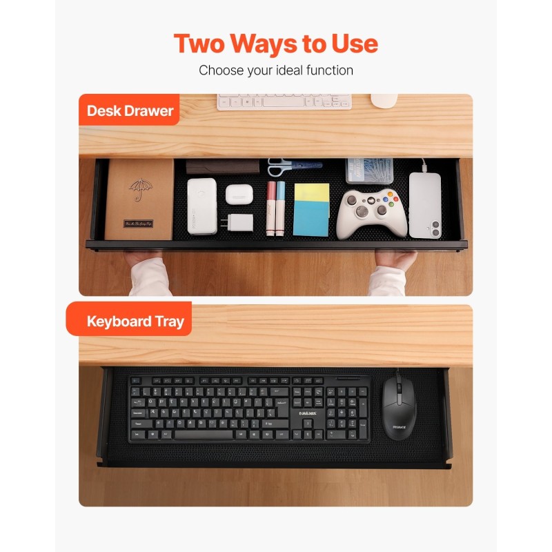 Pöydänalainen liukulaatikko 840 mm musta teräs ja MDF-levy