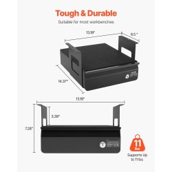Pöydänaluslaatikko 13-tuumainen teräs lukittava ulosvedettävä musta