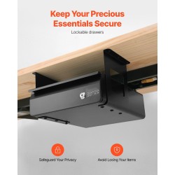 Pöydänaluslaatikko 13-tuumainen teräs lukittava ulosvedettävä musta