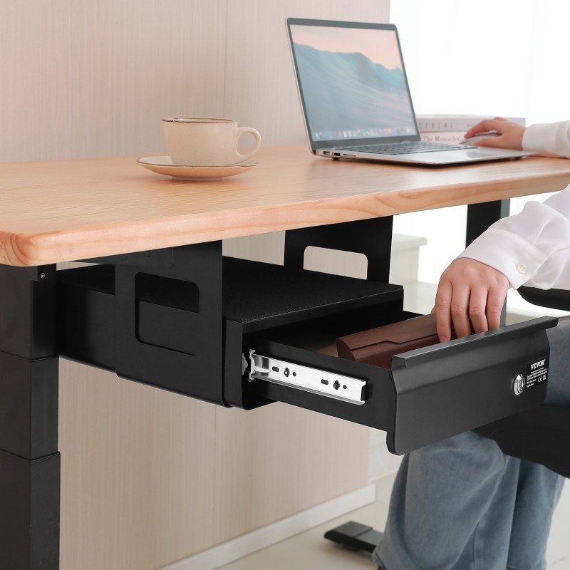 Pöydänaluslaatikko 13-tuumainen teräs lukittava ulosvedettävä musta