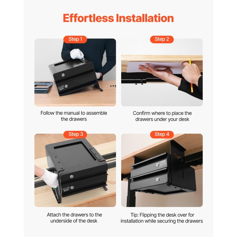 Liukulasikotelo pöydän alle asennettava 13-tuumainen Q235-teräs 2-kerroksinen lukittava musta