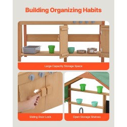 Seetripuinen mutakeittiö ulkokäyttöön pienille lapsille liesitasoilla altaalla istutuslaatikolla liitutaululla