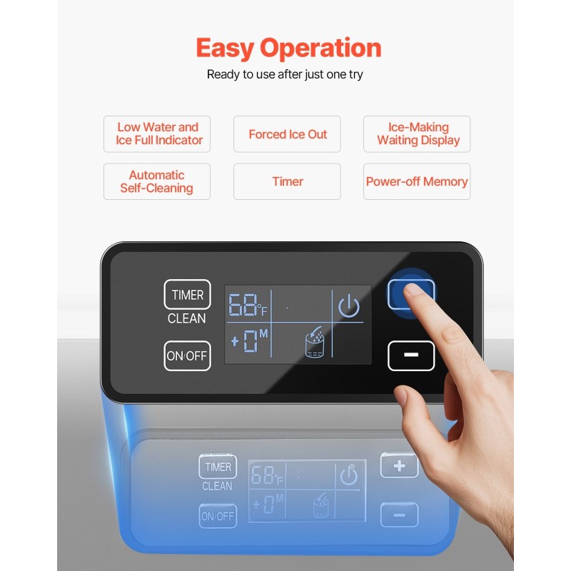 Työtason alle asennettava jääpalakone 36 kg vuorokaudessa 22 mm neliöpalat