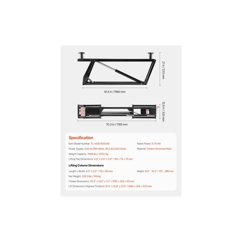 Sähköhydraulinen autonostin 3175 kg hiilirakenneteräsrunko kaukosäädin