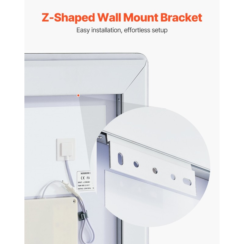 LED-kylpyhuonepeili 50 x 70 cm epoksihartsi alumiinitausta portaaton himmennys 3 värilämpötilaa huurteenesto