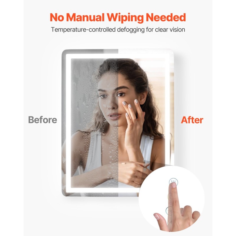 LED-kylpyhuonepeili A100 600 x 800 mm epoksihartsipinnoite alumiinitaustapaneeli portaaton himmennys