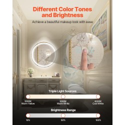 Seinään asennettava pyöreä LED-kylpyhuonepeili 60 cm portaattomasti himmennettävä 3 värilämpötilaa huurteenesto
