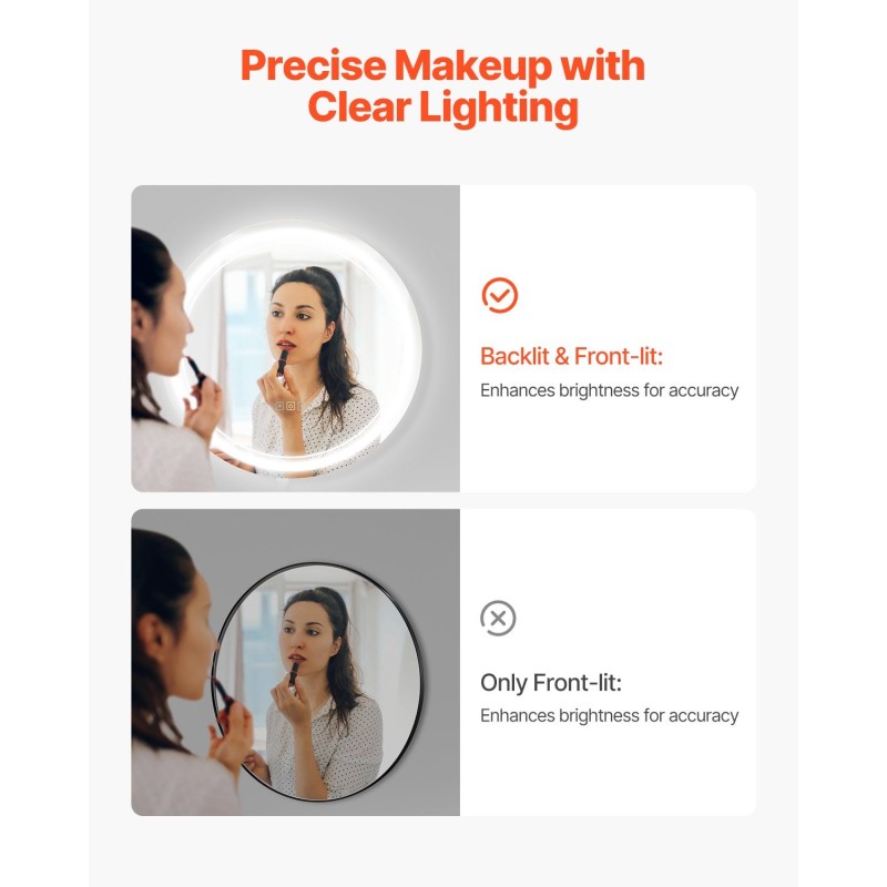 Seinään asennettava pyöreä LED-kylpyhuonepeili 60 cm portaattomasti himmennettävä 3 värilämpötilaa huurteenesto