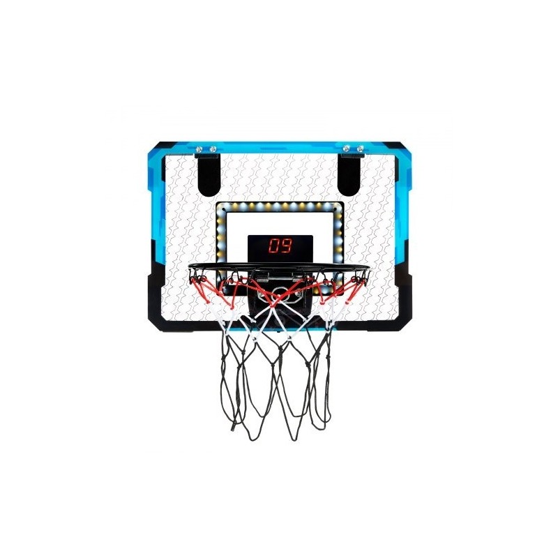 Mini koripallokori ovien yläpuolelle kiinnitettävä sininen sähköinen pistelaskuri LED-valot musiikkitoiminnot 3 palloa