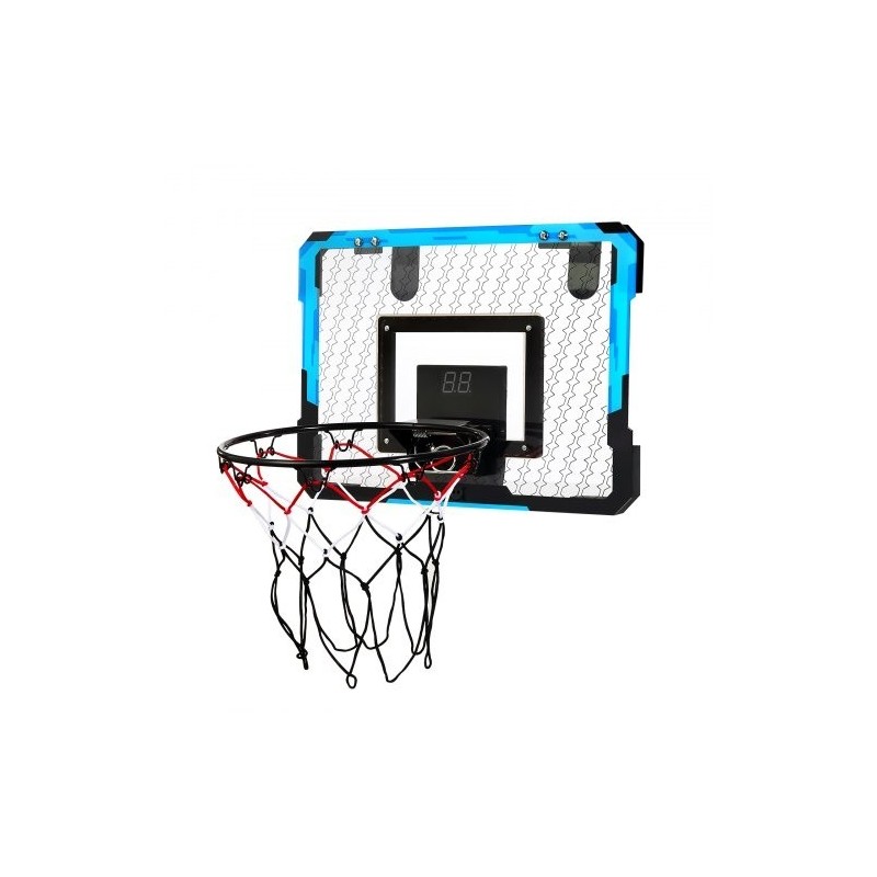 Mini koripallokori ovien yläpuolelle kiinnitettävä sininen sähköinen pistelaskuri LED-valot musiikkitoiminnot 3 palloa