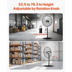 Teollinen jalustatuuletin hiiliteräsrunko 30-tuumainen musta säädettävä korkeus 3 nopeutta 85 asteen oskillointi