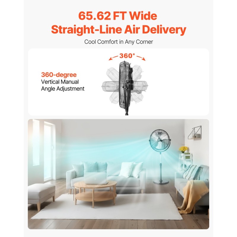 Jalustatuuletin 18-tuumainen metallirunkoinen musta korkeussäädettävä 115-147 cm 3-nopeuksinen