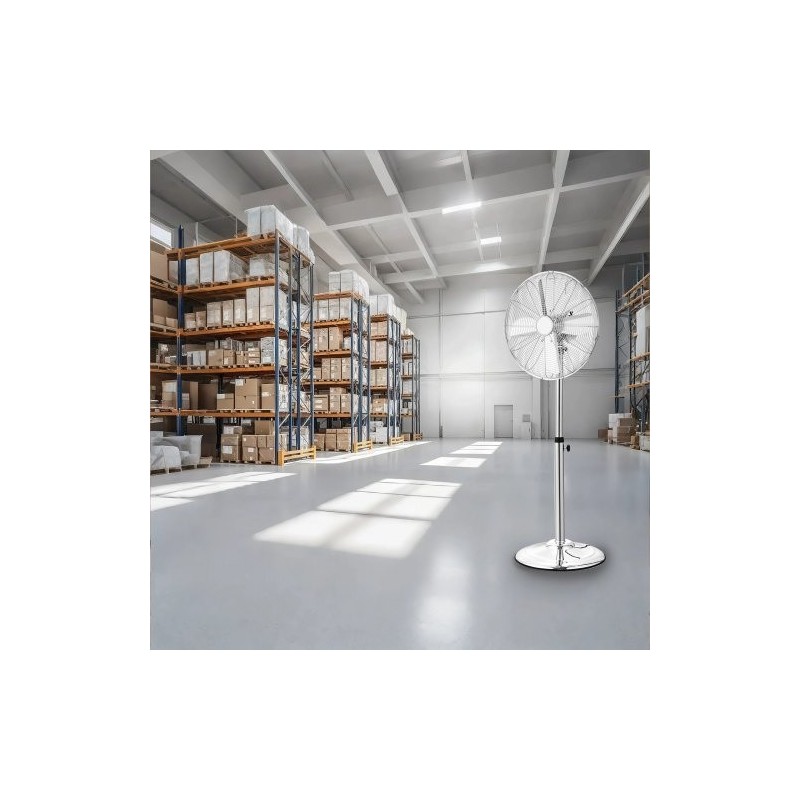 Jalustatuuletin metallinen 16-tuumainen säädettävä korkeus kääntyvä kolmivaihteinen hopea