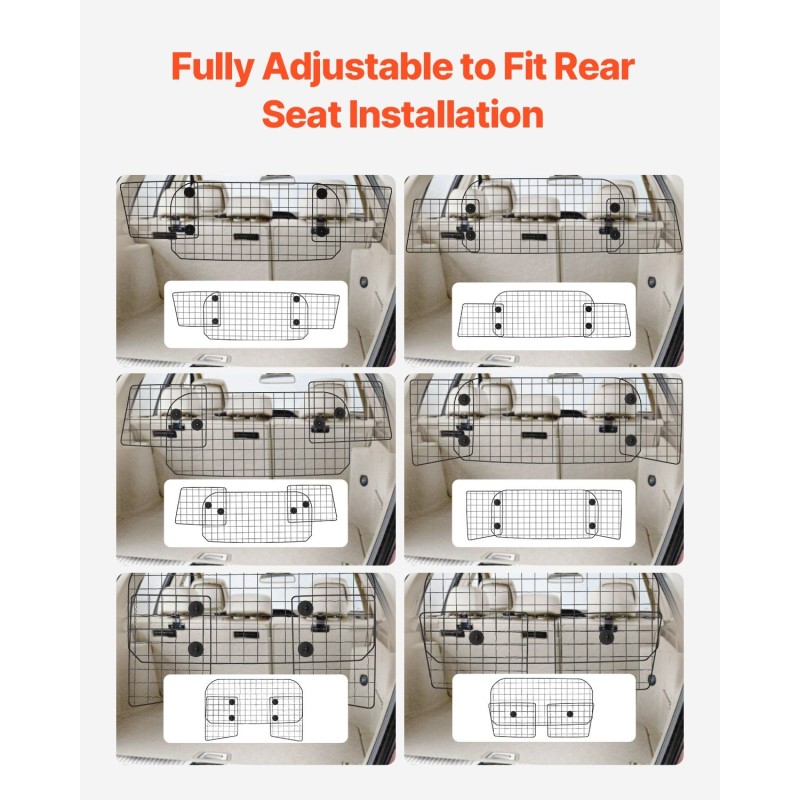 Auton koiraverkko vahva teräs säädettävä leveys 968–1685 mm takapenkin niskatukiin