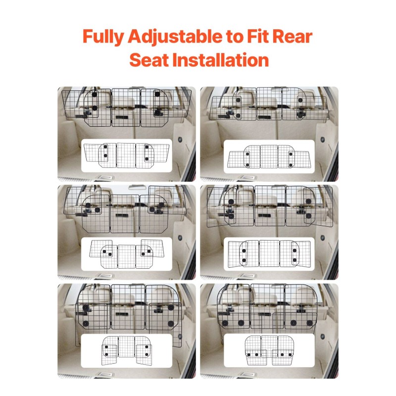 Koiran autoverkko teräsrunko säädettävä enintään 1524 mm poraamaton kiinnitys niskatukiin