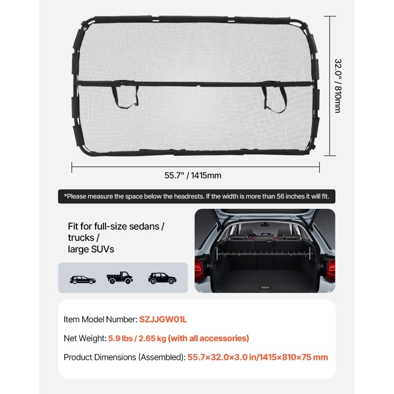 Auton koiraverkko teräsrunko paksu polyesterikangas 1415×810 mm