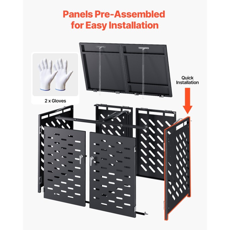 Metallinen jäteastiasuoja sinkitystä teräksestä kahdelle 240 litran astialle tummanharmaa lukittava kansi