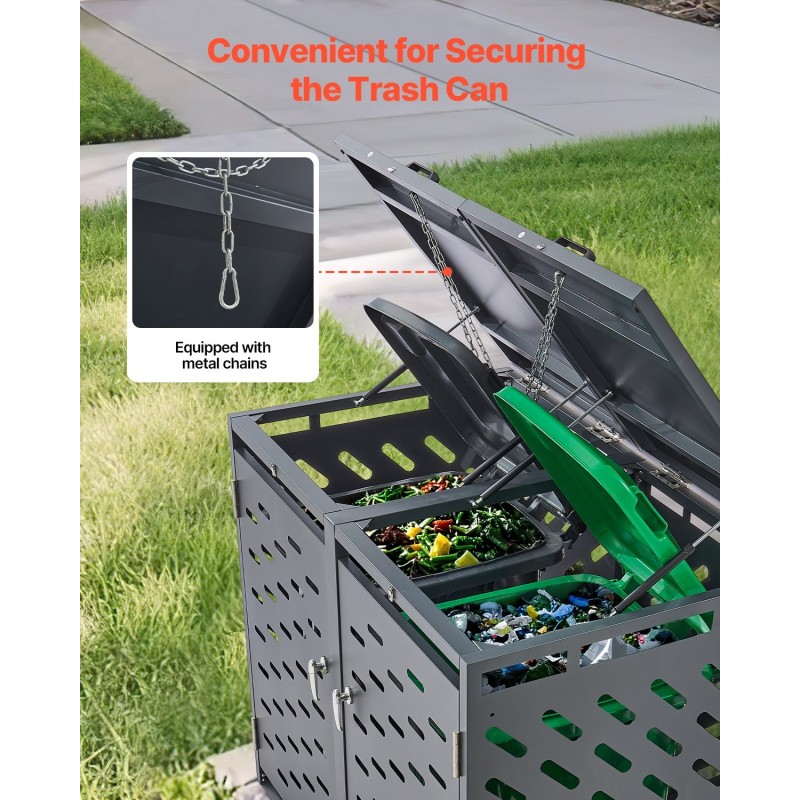 Metallinen jäteastiasuoja sinkitystä teräksestä kahdelle 240 litran astialle tummanharmaa lukittava kansi