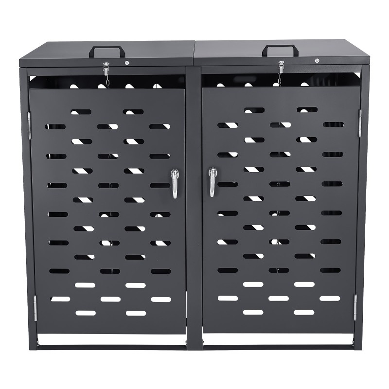 Metallinen jäteastiasuoja sinkitystä teräksestä kahdelle 240 litran astialle tummanharmaa lukittava kansi