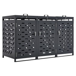 Metallinen roska astioiden säilytyskaappi ulkokäyttöön 3 astiaa 240 l galvanoitu teräs tummanharmaa