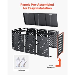 Metallinen roska-astioiden säilytyskaappi ulkokäyttöön 3 astiaa 240 l galvanoitu teräs tummanharmaa