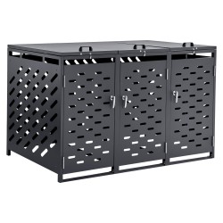 Metallinen roska-astioiden säilytyskaappi ulkokäyttöön 3 astiaa 240 l galvanoitu teräs tummanharmaa