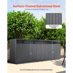 Metallinen jäteastiasuoja neljälle 240 l jäteastialle sinkitty teräs lukittavat ovet