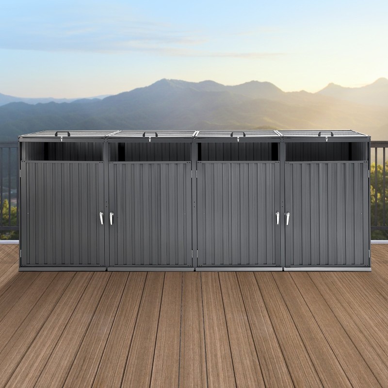 Metallinen jäteastiasuoja neljälle 240 l jäteastialle sinkitty teräs lukittavat ovet