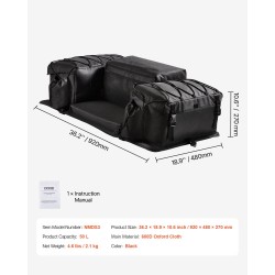 Mönkijän takasäilytyslaukku 50 l 600D Oxford-kangas musta pehmustettu istuintyyny