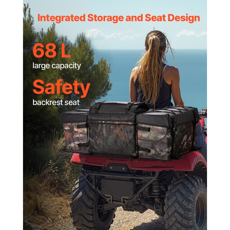 Takatavaralaukku 68 l 600D Oxford kangas mönkijään istuinpehmuste pulloteline