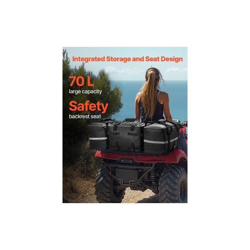 Mönkijän takalaukku takatelineelle 70 L musta 600D Oxford kangas eristetty 16 L