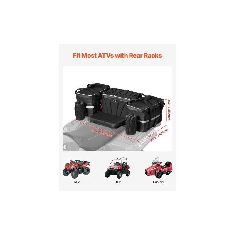 Mönkijän takalaukku takatelineelle 70 L musta 600D Oxford kangas eristetty 16 L