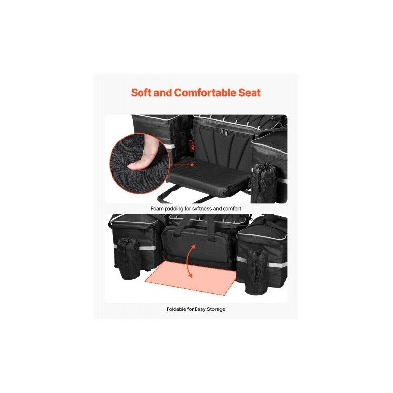 Mönkijän takalaukku takatelineelle 70 L musta 600D Oxford kangas eristetty 16 L