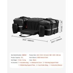 Mönkijän takalaukku takatelineelle 70 L musta 600D Oxford kangas eristetty 16 L