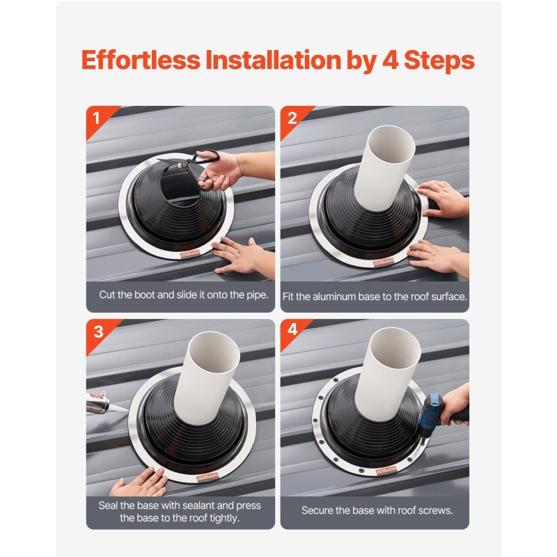 Kattoläpivientitiivisteet 2 kappaleen putkille 150–280 mm säänkestävä kumiosa joustava alumiinipohja