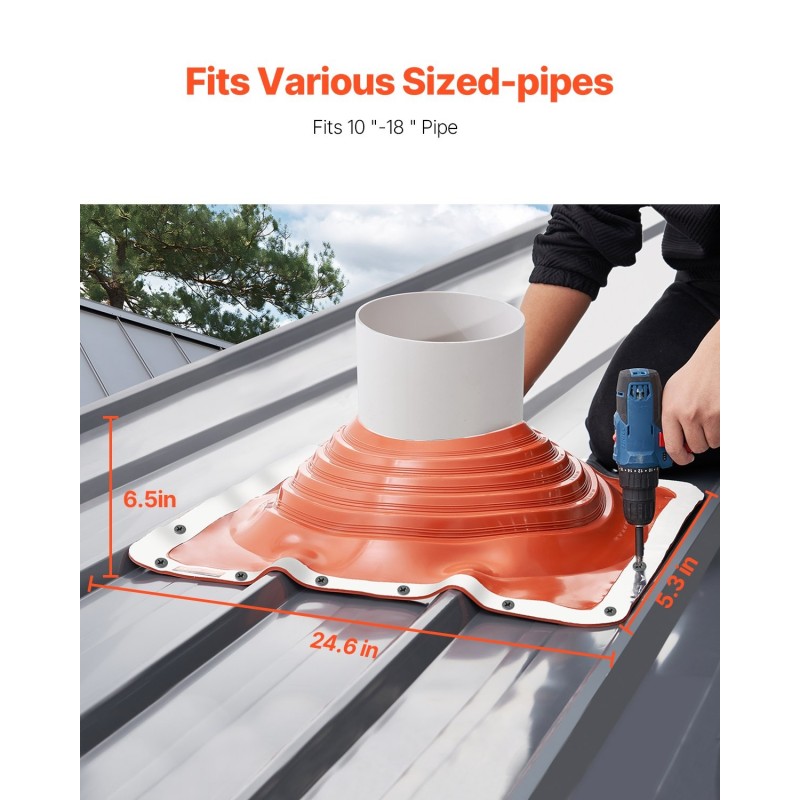 Kattoläpivientikumi silikonikartiolla alumiinipohjalla 0,6 mm 254–457 mm 1 kpl