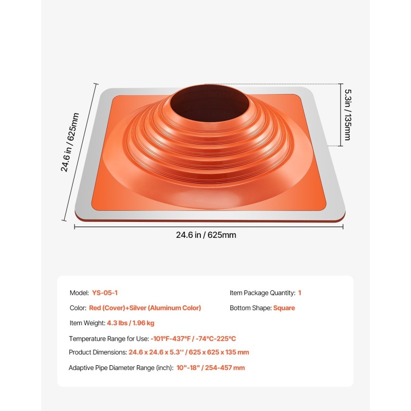 Kattoläpivientikumi silikonikartiolla alumiinipohjalla 0,6 mm 254–457 mm 1 kpl